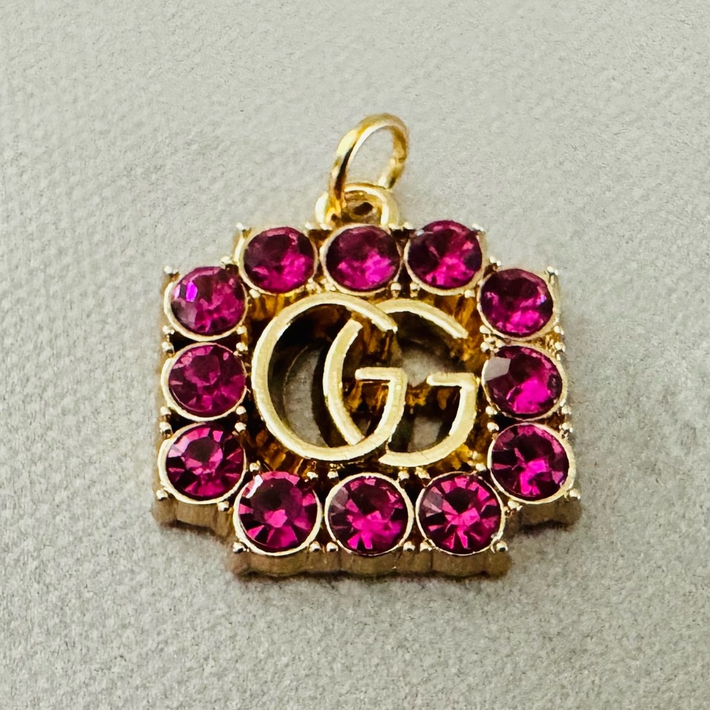 Gucci Gold, Fuchsia Pink Pendant with Interlocking Double G Logo - Authentic